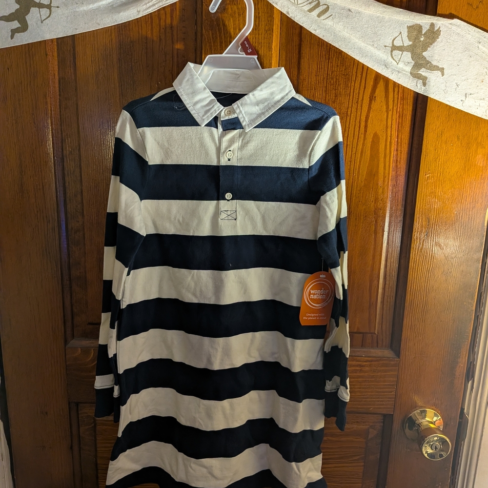 Kids Navy and White Striped Polo Shirt